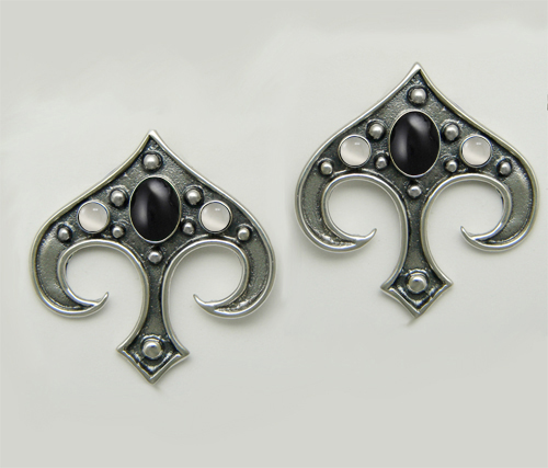 Sterling Silver Gothic Inspired Drop Dangle Earrings With Black Onyx And White Moonstone